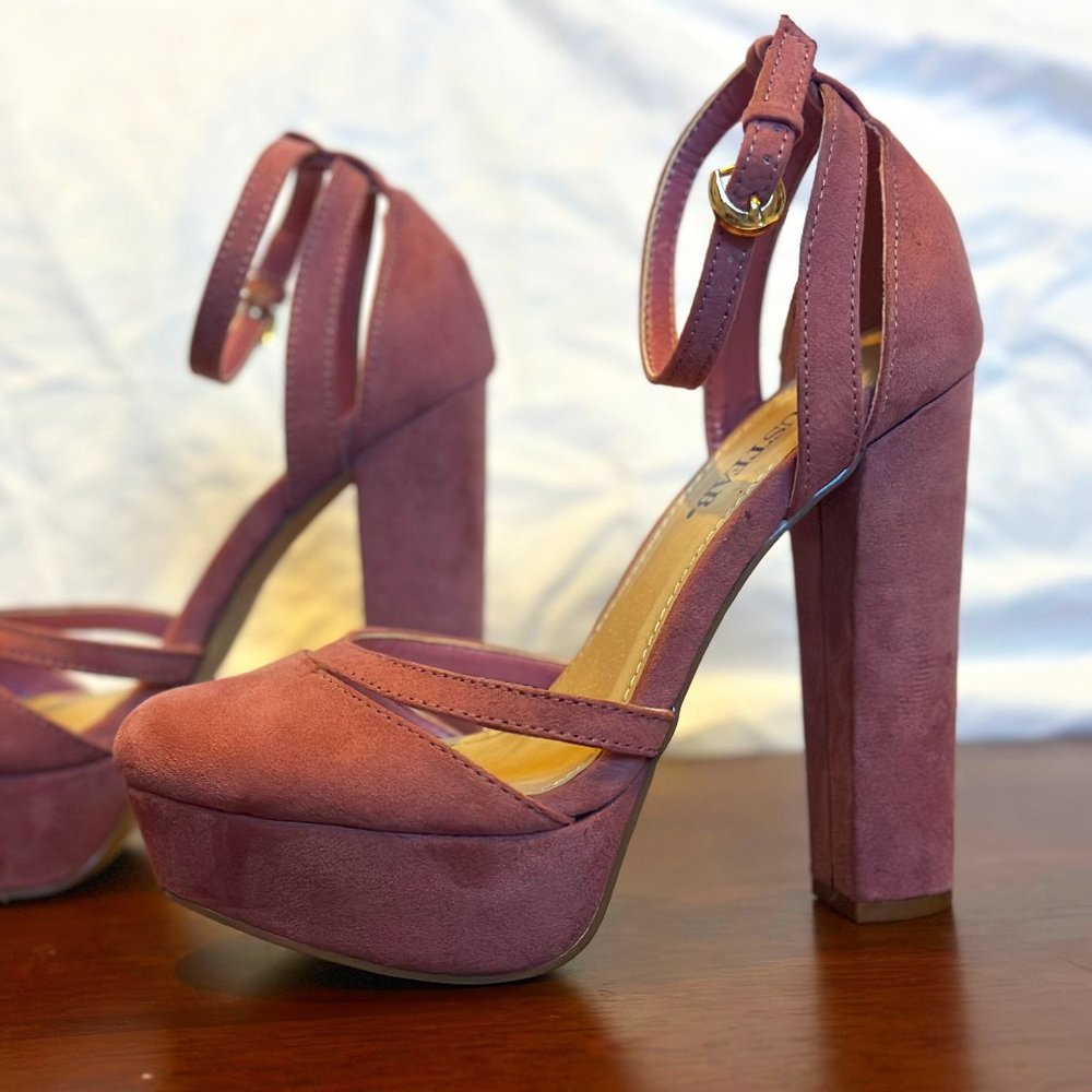 Dark Pink Suede High Heels with Platform